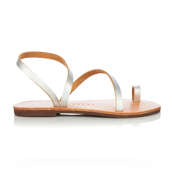 Cocobelle greek Athena sandals silver leather size 9 flats Anthropologie - Picture 3 of 8